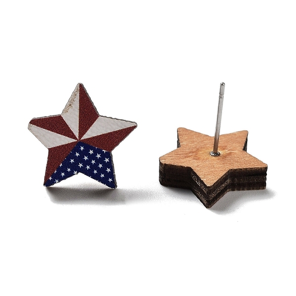 

PandaHall Independence Day Wood Stud Earrings, with 304 Stainless Steel Pins, Star, 15x15.5mm Wood Star