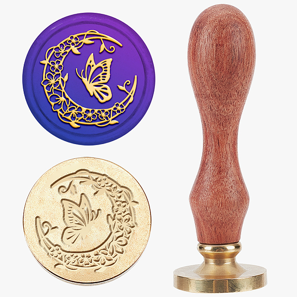 

PandaHall Wreath Butterfly Wax Seal Stamp Moon Butterfly Flower Sealing Wax Stamp Vintage 25mm Removable Brass Stamp Head with Wood Handle...