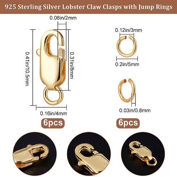 

PandaHall Beebeecraft 1 Box 6Pcs Lobster Claw Clasps Sterling Silver Lobster Clasp Bracelet Necklace Clasp with 5mm Jump Rings for Jewelry...
