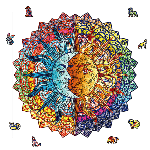 

PandaHall GLOBLELAND 200Pcs Sun and Moon Wooden Jigsaw Puzzles for Adults 27.7x27.7cm/11x11in Animal Jigsaw Puzzles Wood Adult Colorful...