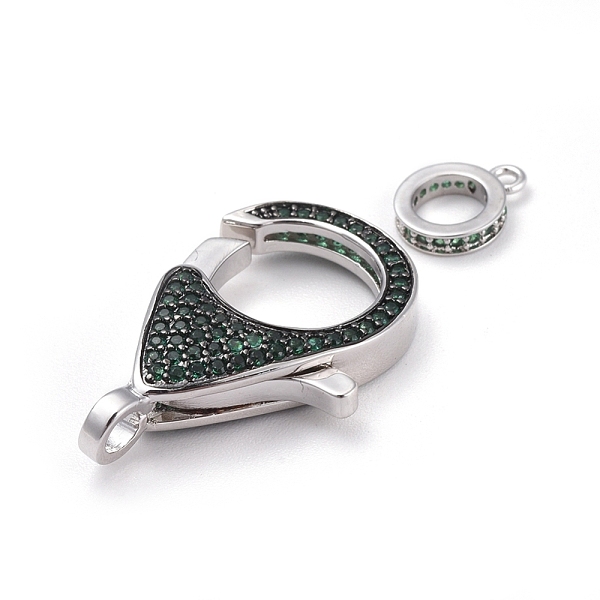 

PandaHall Brass Micro Pave Cubic Zirconia Lobster Claw Clasps, with Bail Beads/Tube Bails, Green, Platinum, Clasp: 27x17x5mm, Hole: 3mm...