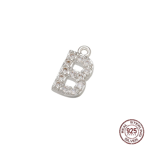 

PandaHall Real Platinum Plated Rhodium Plated 925 Sterling Silver Micro Pave Clear Cubic Zirconia Charms, Initial Letter, Letter B...