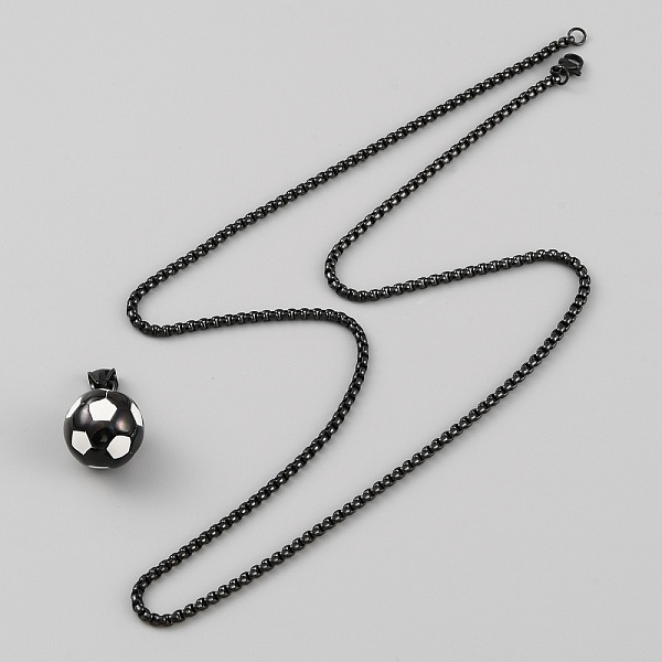 

PandaHall 304 Stainless Steel Football Pendant Necklace with Box Chains for Women, Electrophoresis Black, 24.06~24.21 inch(61.1~61.5cm) 304...