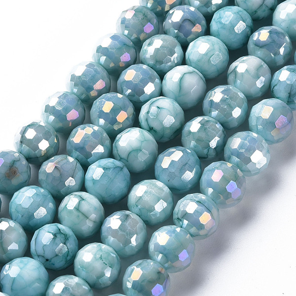 

PandaHall Opaque Baking Painted Glass Beads Strands, Faceted, Round, Dark Turquoise, 10x9.5mm, Hole: 1.2mm, about 45pcs/strand, 14.96''...