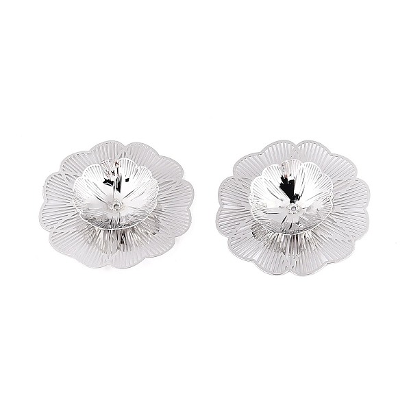 Brass Bead Caps, Flower, Platinum, 37-38.5x37-38.5x6mm, Hole: 0.7-0.9mm