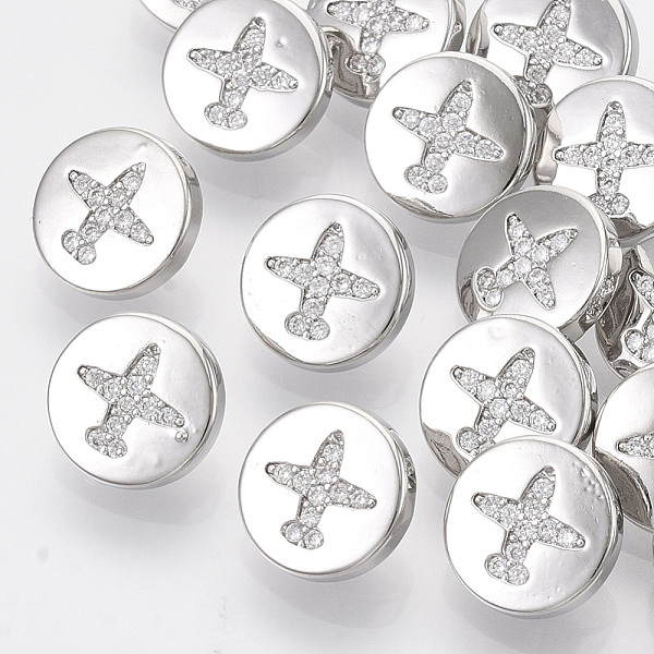 

PandaHall Brass Shank Buttons, with Micro Pave Cubic Zirconia, Flat Round with Airplane, Clear, Platinum, 10.5x5.5mm, Hole: 1.4mm Brass Flat...