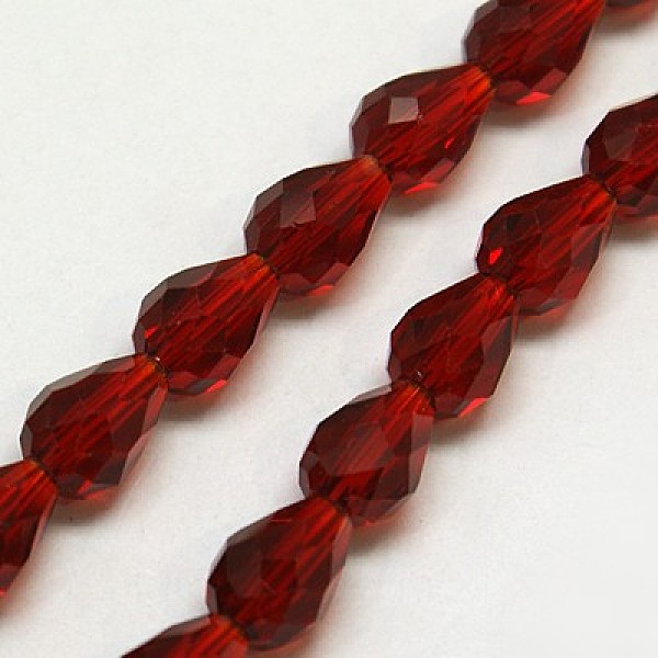 

PandaHall Glass Beads Strands, Faceted, teardrop, Dark Red, 15x10mm, Hole: 1mm, about 50pcs/strand, 26.6 inch Glass Teardrop Red
