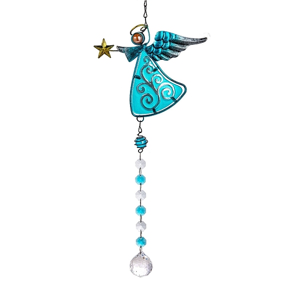 

PandaHall Glass Teardrop Prisms Suncatchers Hanging Ornaments, with Iron Angel, for Home, Garden Decoration, Dark Turquoise, 440~460mm Glass...
