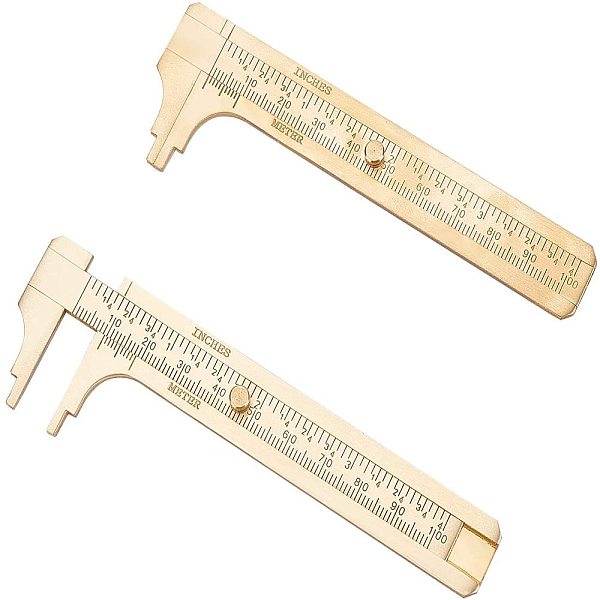 SUPERFINDINGS 2pcs Gauge Brass Vernier Caliper Ruler Measuring Tool Mini Brass Pocket Ruler For Jewellery Measurement 120x38x6mm