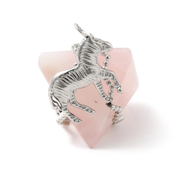 

PandaHall Natural Rose Quartz Pendants, Pyramid Charm, with Stainless Steel Color Plated 304 Stainless Steel Zebra Findings, 21.5x20x31mm...