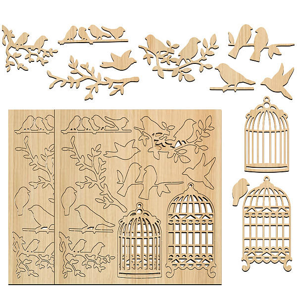 

PandaHall Wood Shaving Boards, Wood Craft Supplies, Bird, 15.2x14.5x0.2cm, 2pcs/set Wood Bird