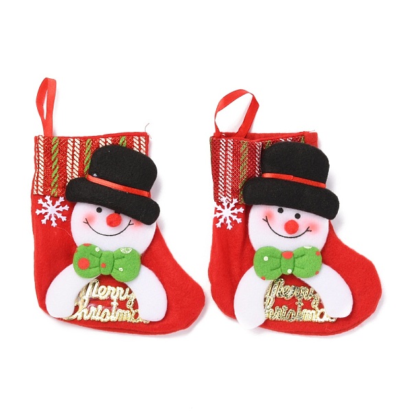 PandaHall Cloth Hanging Christmas Stocking, Candy Gift Bag, for Christmas Tree Decoration, Snowman with Word Merry Christmas, Red...