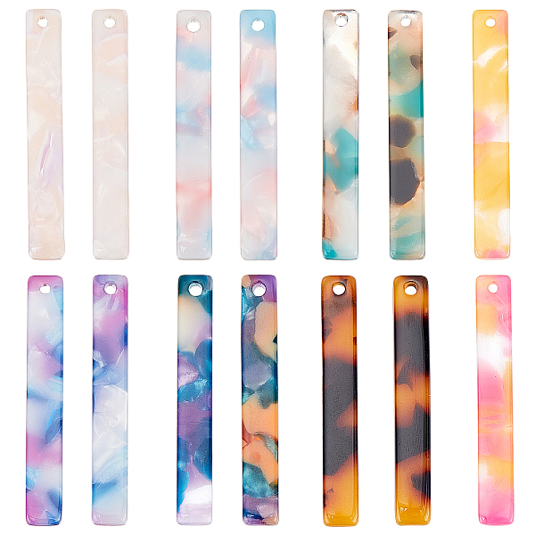 

PandaHall Resin Pendants, Rectangle, Mixed Color, 35x4.5~5x2.5mm, Hole: 1.5mm Resin Rectangle Multicolor