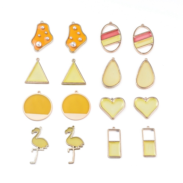 

PandaHall Epoxy Resin Pendants, with Light Gold Tone Alloy Findings, Flat Round & Flamingo Shape & Rectangle & Oval & Triangle & Teardrop &..., Yellow