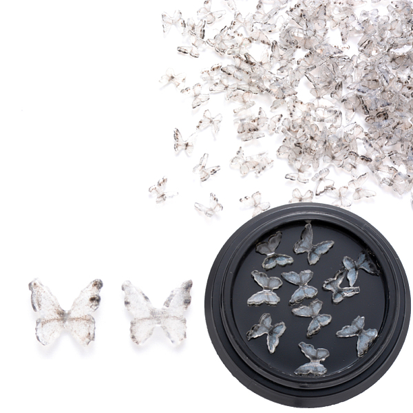 

PandaHall Resin Cabochons, Nail Art Decoration Accessories, 3D Butterfly, Gainsboro, 5~6x4.5~6.5x1~3mm, 10pcs/box Resin Butterfly Gray
