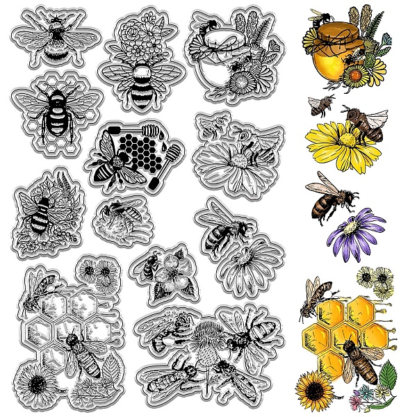 

PandaHall CRASPIRE Honey Bee Clear Rubber Stamps Honeycomb Bumblebee Vintage Flowers Transparent Silicone Stamp Seals for Journaling Card...