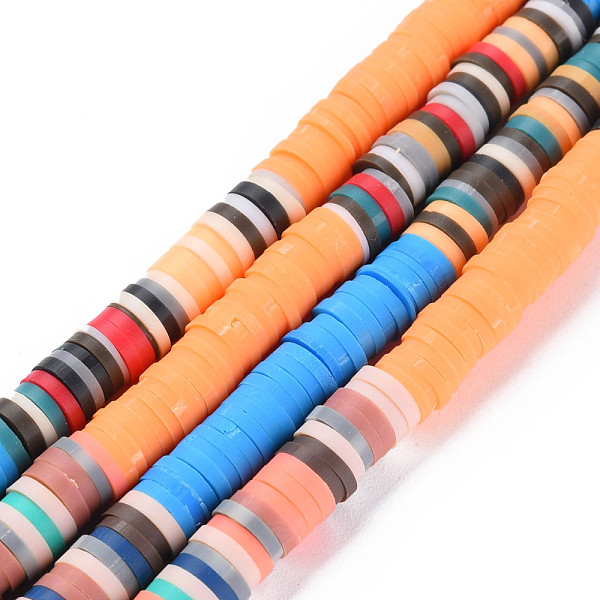

PandaHall Handmade Polymer Clay Bead Strands, Heishi Beads, Disc/Flat Round, Mixed Color(Main Color: Doger Blue & Light Salmon), 6x0.3~1.5mm..., Multicolor