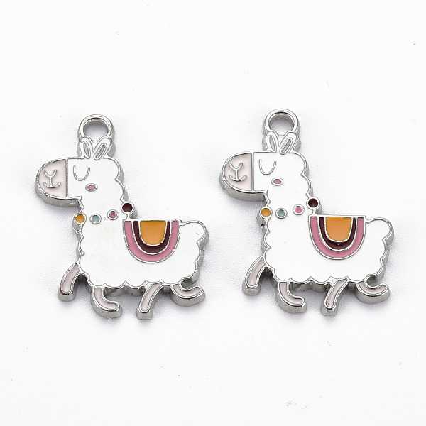 

PandaHall Rack Plating Alloy Enamel Pendants, Cadmium Free & Lead Free, Platinum, Alpaca, White, 29x22x2mm, Hole: 2mm Alloy+Enamel Other...