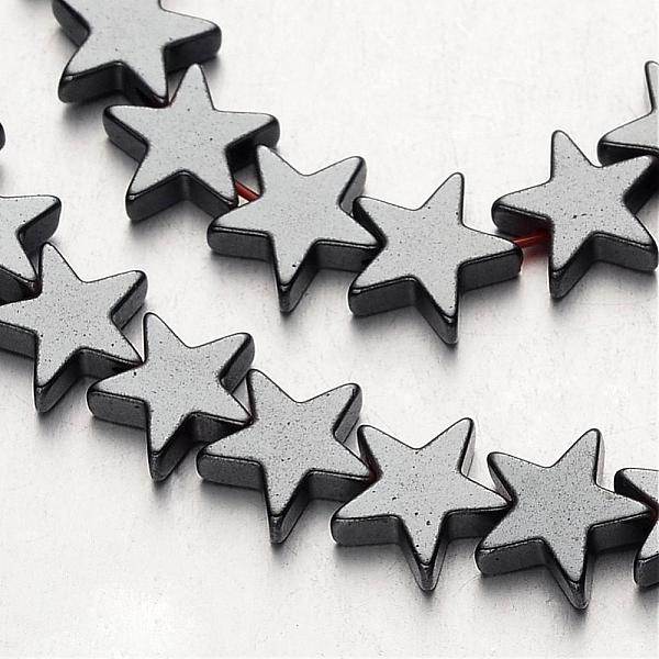 

PandaHall Non-magnetic Synthetic Hematite Bead Strands, Star, Original Color, 8x8x2~3mm, Hole: 1mm, about 61~63pcs/strand, 15.7 inch...