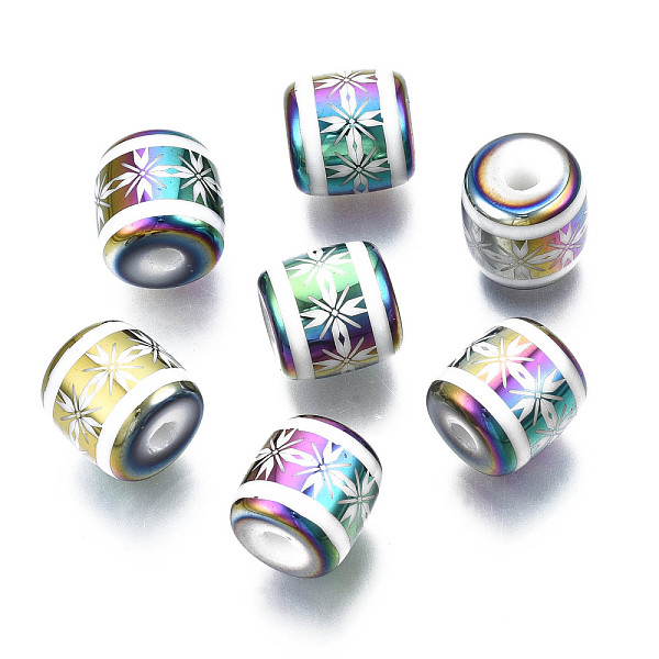 

PandaHall Electroplate Glass Beads, Column with Flower Pattern, Colorful, 11.5x11.5mm, Hole: 2.5mm, about 100pcs/bag Glass Flower