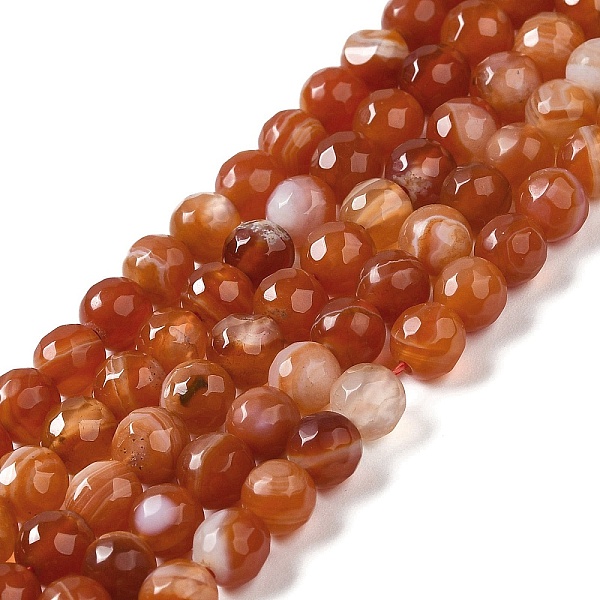 

PandaHall Natural Striped Agate/Banded Agate Beads Strands, Dyed & Heated, Faceted Round, Chocolate, 8mm, Hole: 1mm, about 46pcs/strand..., Brown