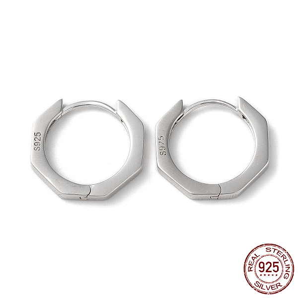 

PandaHall Rhodium Plated 925 Sterling Silver Octagon Hoop Earrings, with S925 Stamp, Real Platinum Plated, 17x18x2mm Sterling Silver Octagon