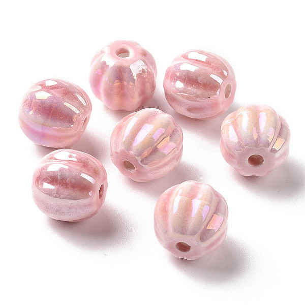 

PandaHall Handmade Pearlized Porcelain Beads, Pearlized, Pumpkin, Pink, 13x12mm, Hole: 2mm Porcelain Pumpkin Pink