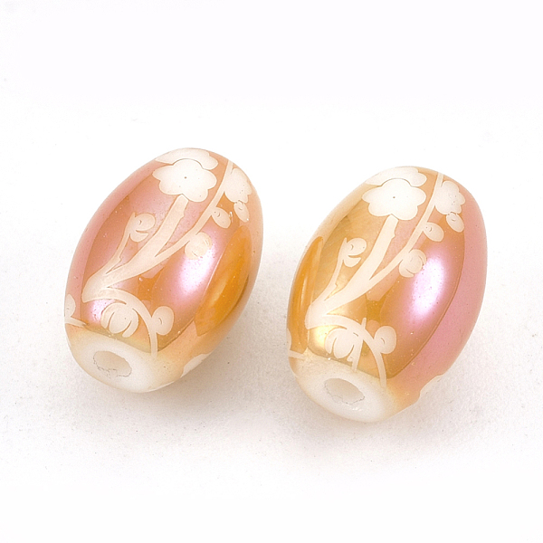 

PandaHall Electroplate Glass Beads, Barrel with Flower Pattern, Rainbow Plated, 11x8mm, Hole: 1.6mm, 200pcs/bag Glass Flower