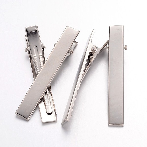 

PandaHall Iron Flat Alligator Hair Clip Findings, DIY Hair Accessories Making, Platinum, 57x8.5mm Iron