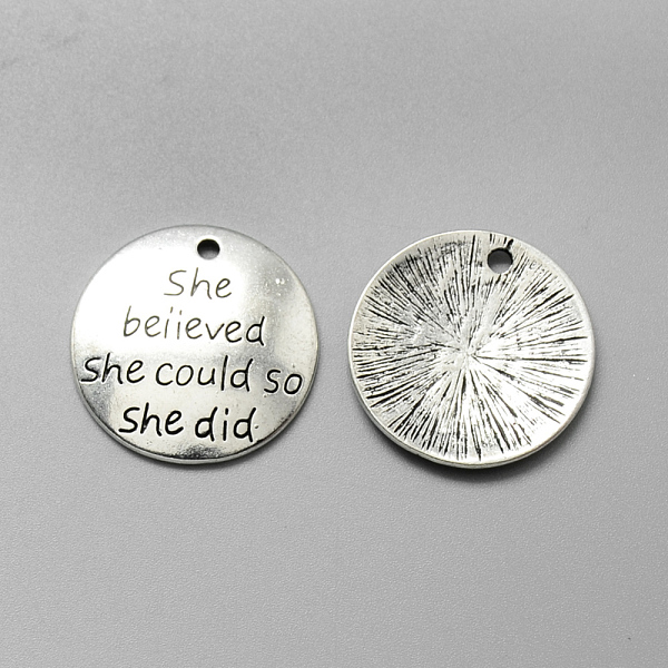 

PandaHall Tibetan Style Alloy Quote Pendants, Flat Round, Cadmium Free & Lead Free, Antique Silver, 23x2mm, Hole: 2mm Alloy Flat Round