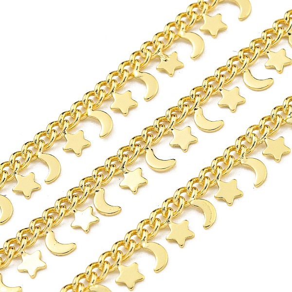 

PandaHall Brass Link Chains, Soldered, with Spool, Cadmium Free & Lead Free, Moon & Star, Real 18K Gold Plated, 6~6.5mm Brass