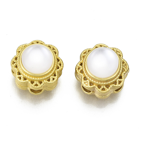 

PandaHall Brass Multi-Strand Links, with Resin, Flower, Matte Gold Color, Creamy White, 10.5x10.5x9mm, Hole: 2mm Brass Flower