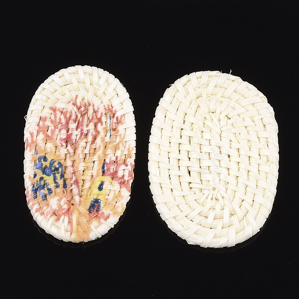 

PandaHall Handmade Reed Cane/Rattan Woven Beads, For Making Straw Earrings and Necklaces, No Hole/Undrilled, Printed, Oval with Tree...