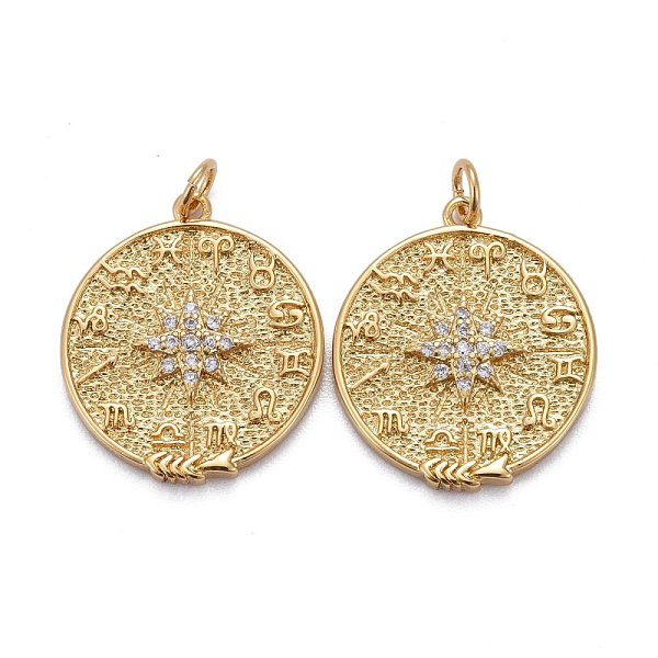 

PandaHall Brass Micro Pave Clear Cubic Zirconia Pendants, with Jump Rings, Long-Lasting Plated, Flat Round with Star & 12 Constellations...