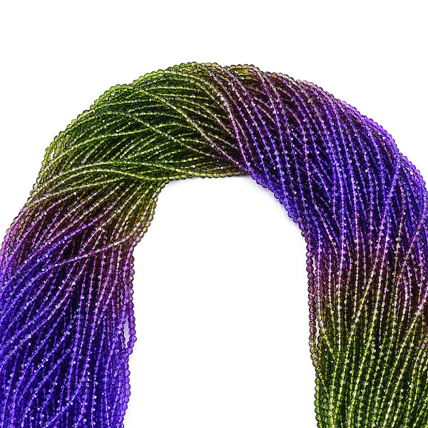 

PandaHall Transparent Glass Beads Strands, Segmented Multi-color Beads, Faceted Round, Mauve, 3mm, Hole: 0.7mm, about 136~139pcs/strand..., Purple