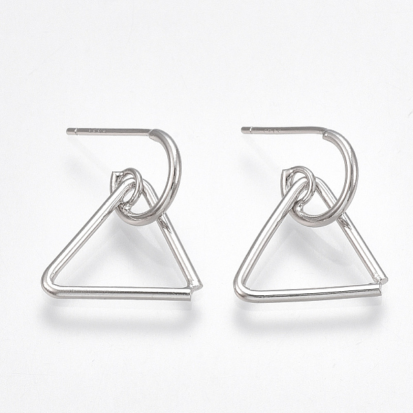 

PandaHall (Jewelry Parties Factory Sale)Brass Stud Earrings, Half Hoop Earrings, Triangle, Nickel Free, Real Platinum Plated, 19x15mm, Pin...