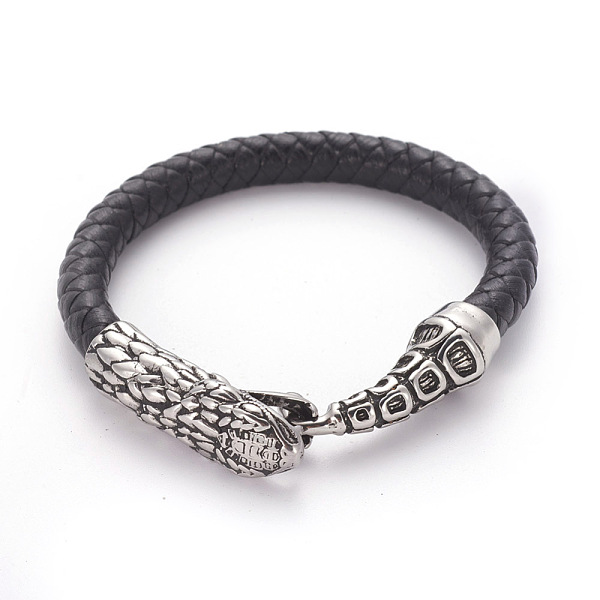 

PandaHall Retro Leather Cord Bracelets, with 304 Stainless Steel Hook Clasps, Snake, Antique Silver, 8-1/8 inch~8-1/4 inch(20.5~21cm), 8mm...