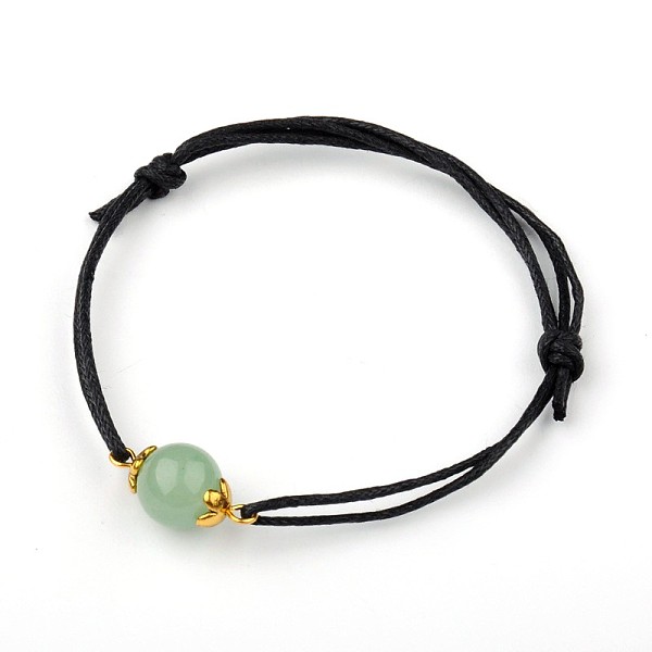

PandaHall Gemstone Adjustable Link Bracelets, with Alloy Bead Caps and Waxed Cotton Cord, Antique Golden, Green Aventurine, 43~75mm Green...