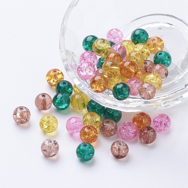 

PandaHall Baking Painted Crackle Glass Beads, Fall Mix, Round, Mixed Color, 8~8.5x7.5~8mm, Hole: 1mm, about 100pcs/bag Glass Round..., Multicolor
