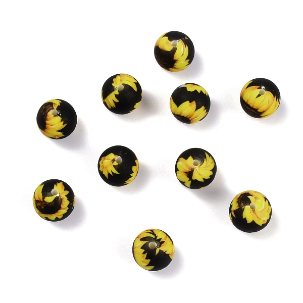 

PandaHall Silicone Beads, DIY Nursing Necklaces and Bracelets Making, Chewing Pendants, Round with Sunflower pattern, Yellow, 15mm, Hole...