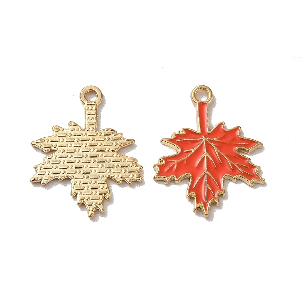 

PandaHall Thanksgiving Day Alloy Enamel Pendants, Cadmium Free & Nickel Free & Lead Free, Light Gold, Maple Leaf Charm, Orange Red...