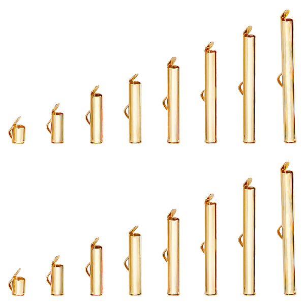 

PandaHall Unicraftale 48Pcs 8 Size 304 Stainless Steel Slide On End Clasp Tubes, Slider End Caps, Real 18K Gold Plated, 6~40x5.5~6x4mm, Hole...