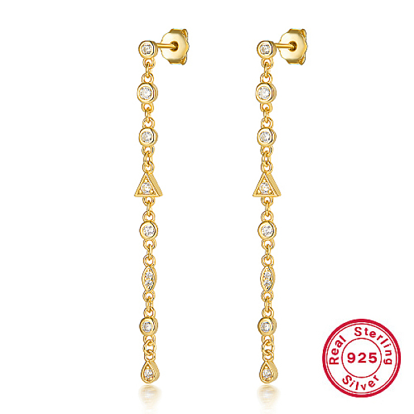 

PandaHall 925 Sterling Silver Stud Earrings, Cubic Zirconia Chains Tassel Earrings, Real 18K Gold Plated, 43x30mm Sterling Silver