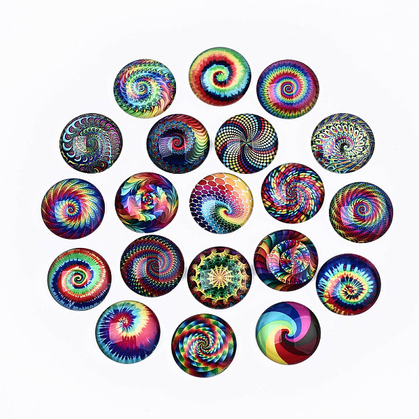 

PandaHall Glass Cabochons, Half Round with Vortex Pattern, Vortex Pattern, 25x7.5mm, 20pcs/set Glass Half Round Multicolor
