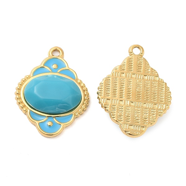 

PandaHall Enamel Pendants, with 304 Stainless Steel Finding and Acrylic Cabochon, Real 18K Gold Plated, Rhombus Charm, Sky Blue...