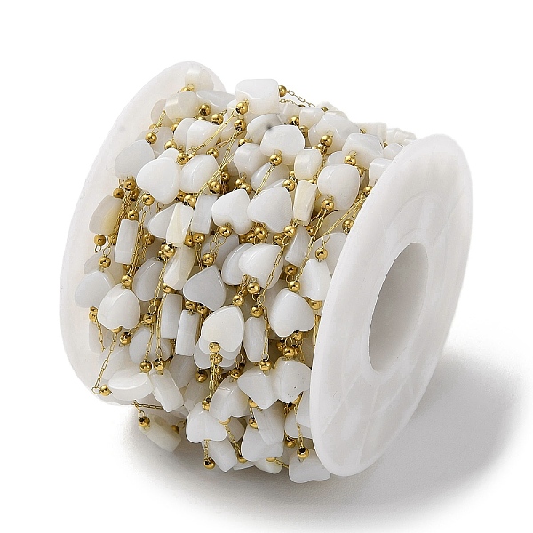 

PandaHall Ion Plating(IP) Real 18K Gold Plated 316 Stainless Steel Paperclip Chains, with Heart Natural White Shell Beaded, with Spool...