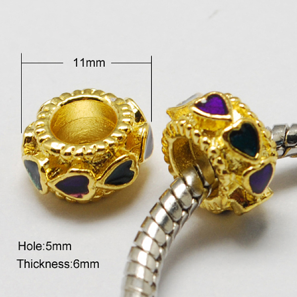 

PandaHall Alloy Enamel European Beads, Large Hole Beads, Rondelle, Golden, Dark Violet, 11x6mm, Hole: 5mm Alloy+Enamel Rondelle Purple