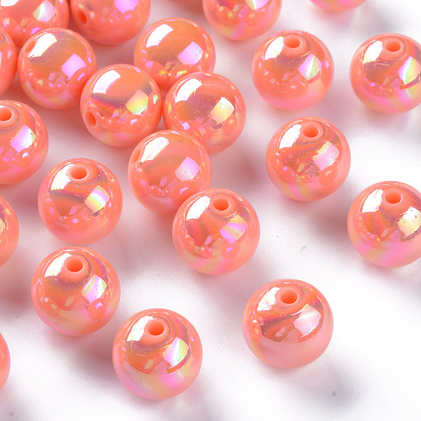 

PandaHall Opaque Acrylic Beads, AB Color Plated, Round, Dark Salmon, 16x15mm, Hole: 2.8mm, about 220pcs/500g Acrylic Round