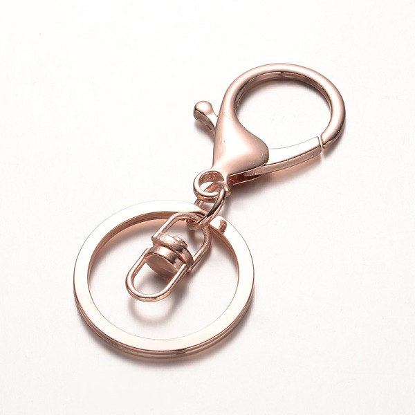 

PandaHall Iron Split Key Rings Keychain Clasp Findings, with Alloy Lobster Claw Clasps and Swivel Clasps, Rose Gold, 66mm Alloy Ring