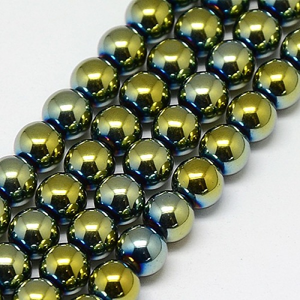 

PandaHall Electroplate Non-magnetic Synthetic Hematite Beads Strands, Round, Grade A, Green Plated, 6mm, Hole: 1.2mm, about 65pcs/strand, 16...